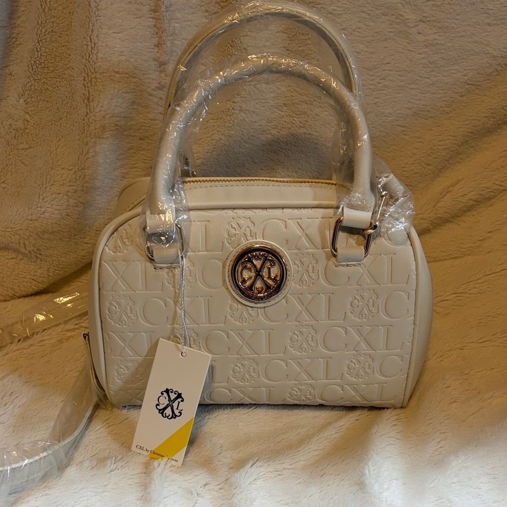 CXL by Christian Lacroix Cream Embossed Logo Satchel / Top Handle Bag NWT
